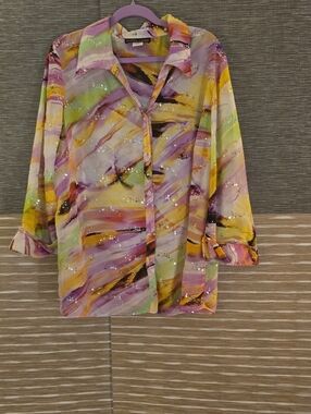Women's Sheer Multicolor Button-Down Shirt - Lightweight Collared Top